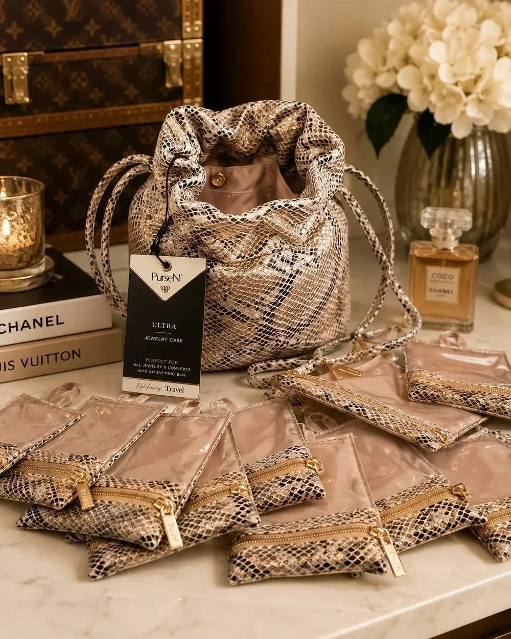 PurseN Ultra Jewelry Case Safari Sands Python Oprah's Favorite Things 2021 NWT